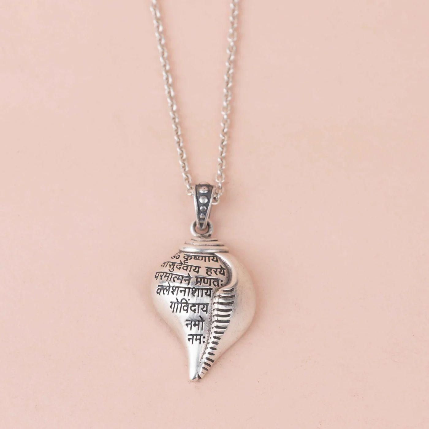 🦚 Shri Krishna Shankha Pendant with Chain | 🕉️